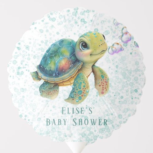 Watercolor Adorable Turtle Bubbles Baby Shower Balloon