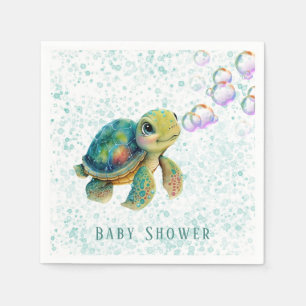 Watercolor Adorable Turtle Bubbles Baby Shower Napkins
