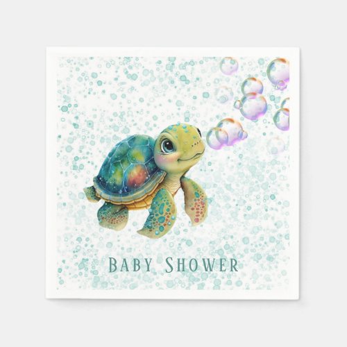Watercolor Adorable Turtle Bubbles Baby Shower Napkins