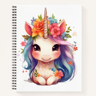 Watercolor Adorably Cute Pretty Baby Unicorn Notebook