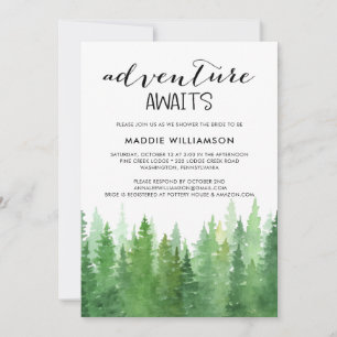 Watercolor Adventure Awaits Forest Bridal Shower Invitation