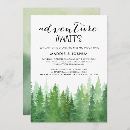 Watercolor Adventure Awaits Forest Couples Shower  Invitation