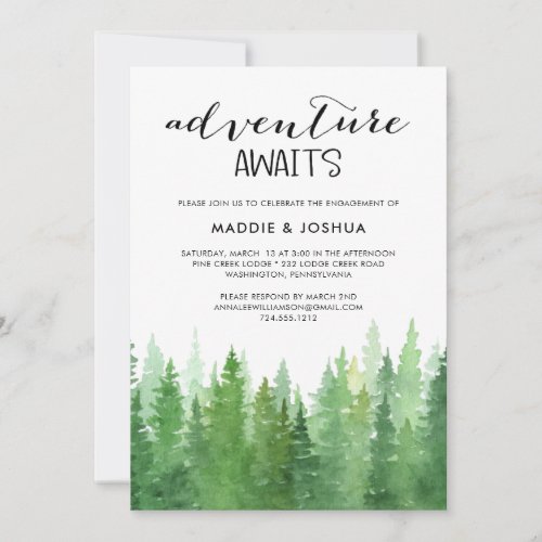 Watercolor Adventure Awaits Forest Engagement  Invitation