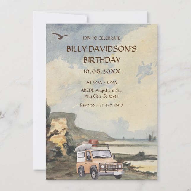 Watercolor Adventure beach  Invitation (Front)