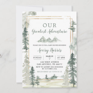 Watercolor Adventure Forest Pine Tree Baby Shower Invitation