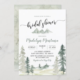 Watercolor Adventure Forest PineTree Bridal Shower Invitation
