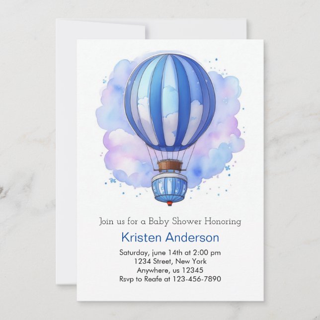 Watercolor Adventure Hot Air Balloon Baby Shower Invitation (Front)