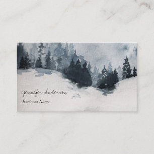 Watercolor Adventure Woodland Winter Pine Forest Business Card