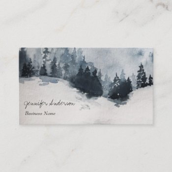 Watercolor Adventure Woodland Winter Pine Forest Business Card by MaggieMart at Zazzle