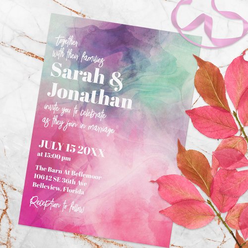 Watercolor Aesthetic Abstract Pink Purple Wedding Invitation