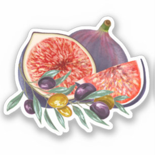 Watercolor Aesthetic Fig and Olives Artwork Sticker