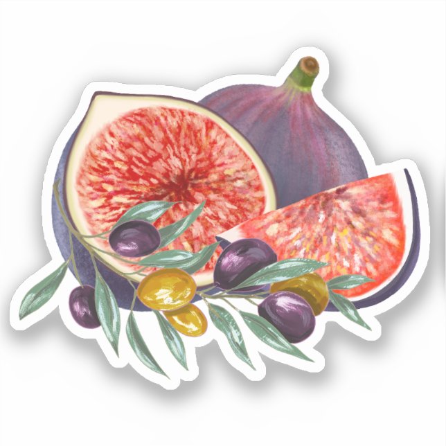 Watercolor Aesthetic Fig and Olives Artwork Sticker (Front)
