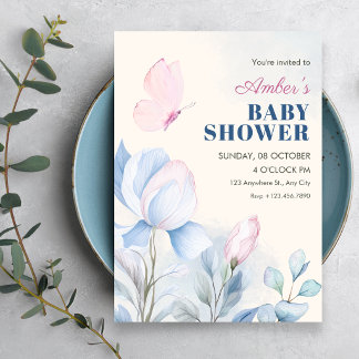 Watercolor aesthetic floral baby shower invitation