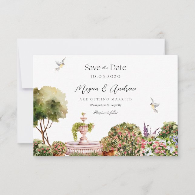 Watercolor aesthetic garden spring wedding save the date (Front)