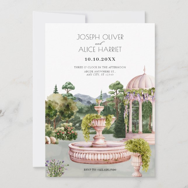 Watercolor aesthetic green garden elegant wedding  invitation (Front)