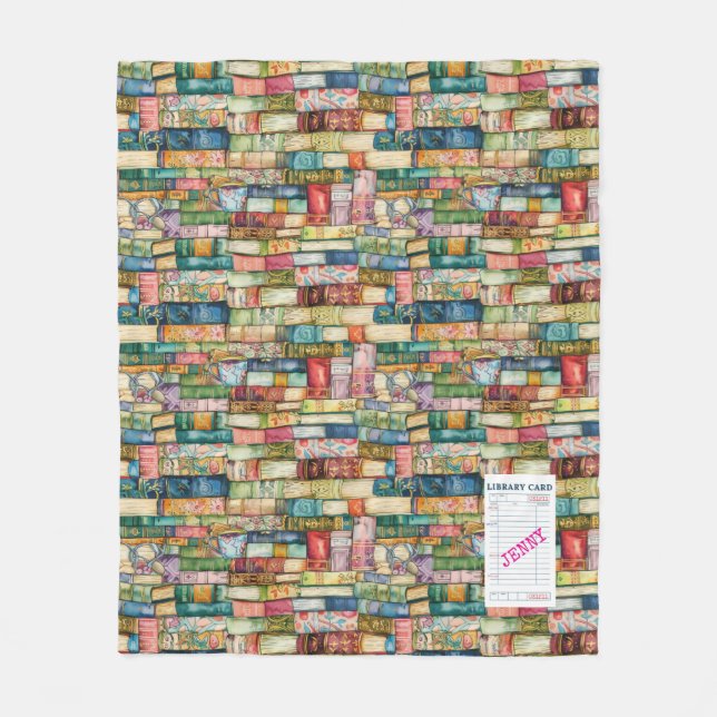Watercolor Aesthetic Stacked Books Fleece Blanket (Front)