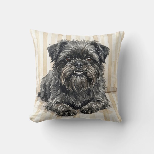 Watercolor Affenpinscher Dog Throw Pillow (Front)