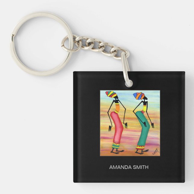  Watercolor, African Art Inspirational Walk Keychain (Front)