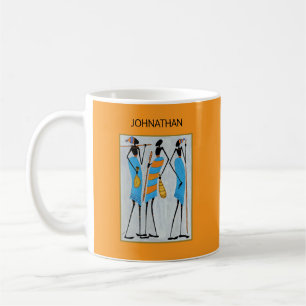 Watercolor, African Art, Maasai Warriors Coffee Mug
