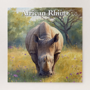Watercolor African Bushveld Rhino Jigsaw Puzzle