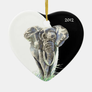 Watercolor African Elephant Animal Nature Art Ceramic Ornament