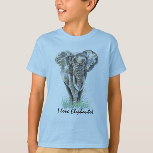 Watercolor African Elephant Animal Nature Art T_Shirt
