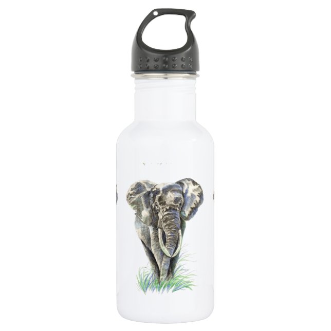 Watercolor African Elephant Animal Nature Art Water Bottle (Front)