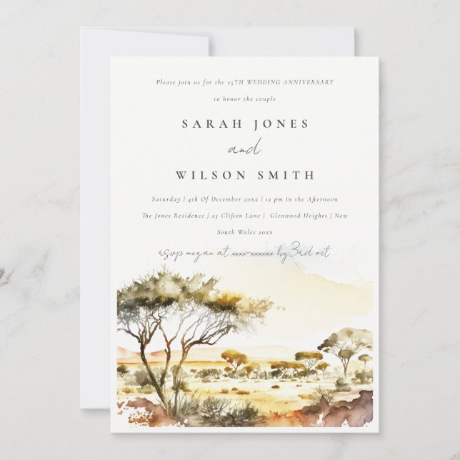 Watercolor African Landscape Wedding Anniversary Invitation (Front)
