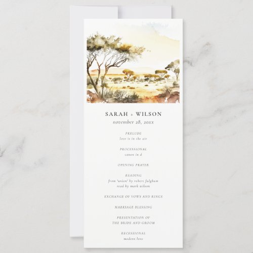 Watercolor African Landscape Wedding Program