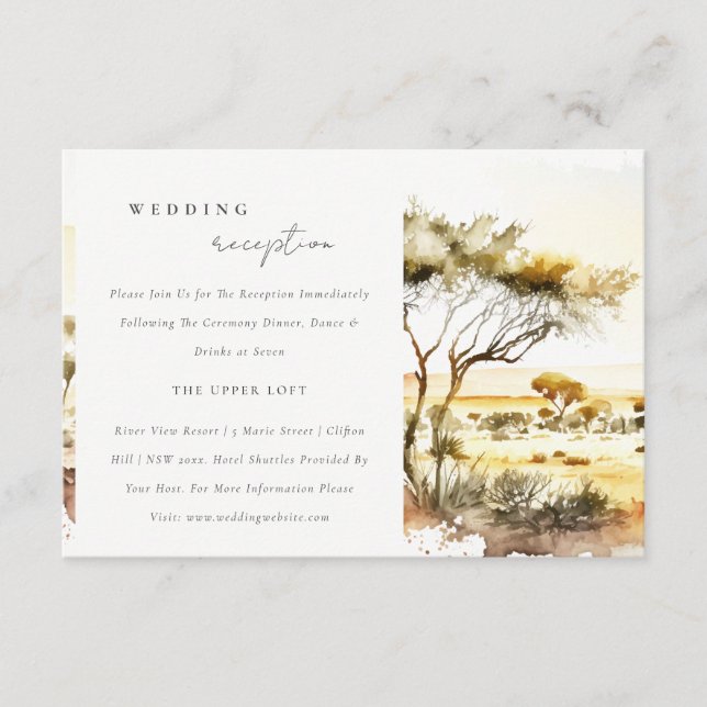 Watercolor African Landscape Wedding Reception Enclosure Card (Front)
