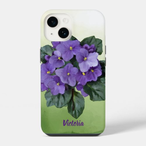 Watercolor African Violet Houseplant Garden Flower iPhone 14 Case