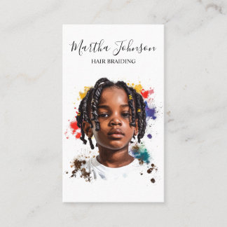 Watercolor Afro American Braids Braiding QR Code Business Card