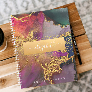 Watercolor agate chic glam gold purple blue green notebook