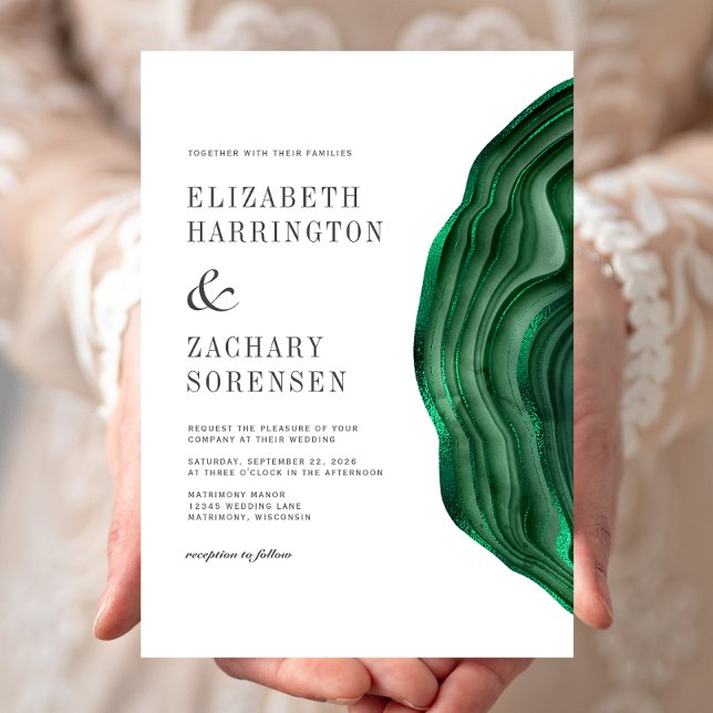 Watercolor Agate Emerald Green Wedding Invitation (Creator Uploaded)