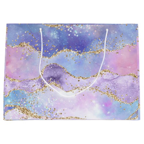 Watercolor Agate Gold Glitter Pink Purple Blue  Large Gift Bag