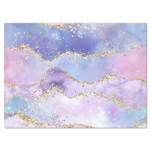 Watercolor Agate Gold Glitter Pink Purple Blue Tissue Paper