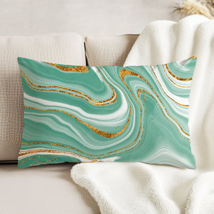 Watercolor Agate Mint Green Gold Faux Glitter Accent Pillow