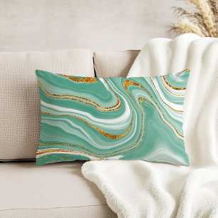 Watercolor Agate Mint Green Gold Faux Glitter Accent Pillow