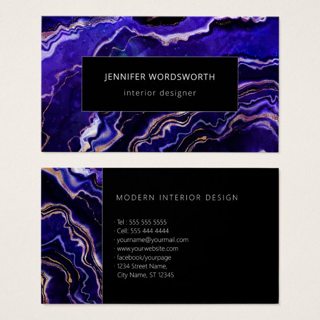 Watercolor Agate Modern Professional Purple Geode (Front & Back)