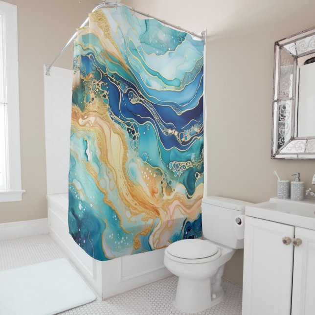 Watercolor Agate Shower Curtain (In Situ)