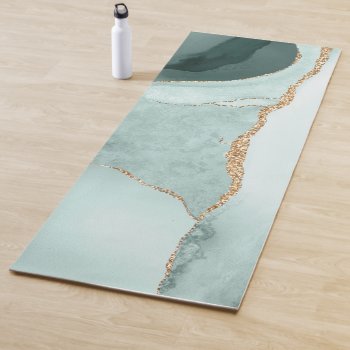 Watercolor Agate  Slate Green Faux Silver Veins Yoga Mat by PixDezines at Zazzle