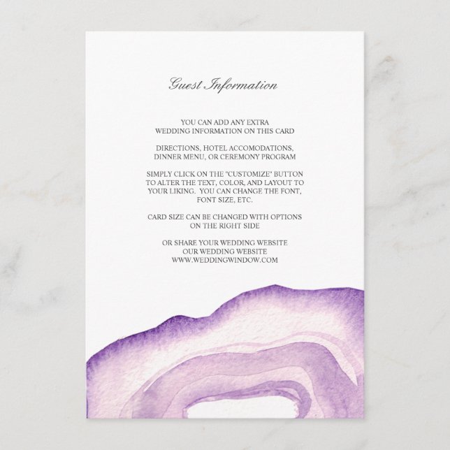 Watercolor Agate Wedding Insert Card | Lavender (Front)