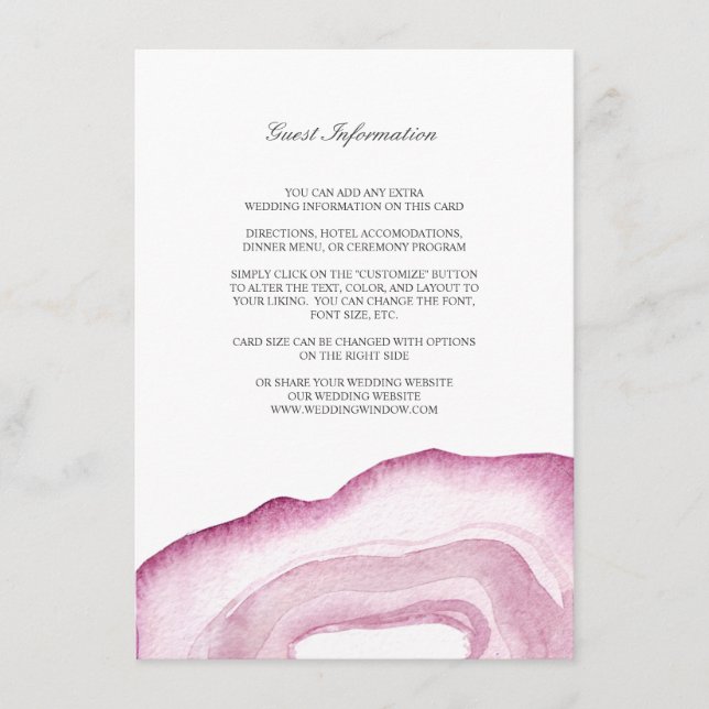 Watercolor Agate Wedding Insert Card | Mauve Pink (Front)