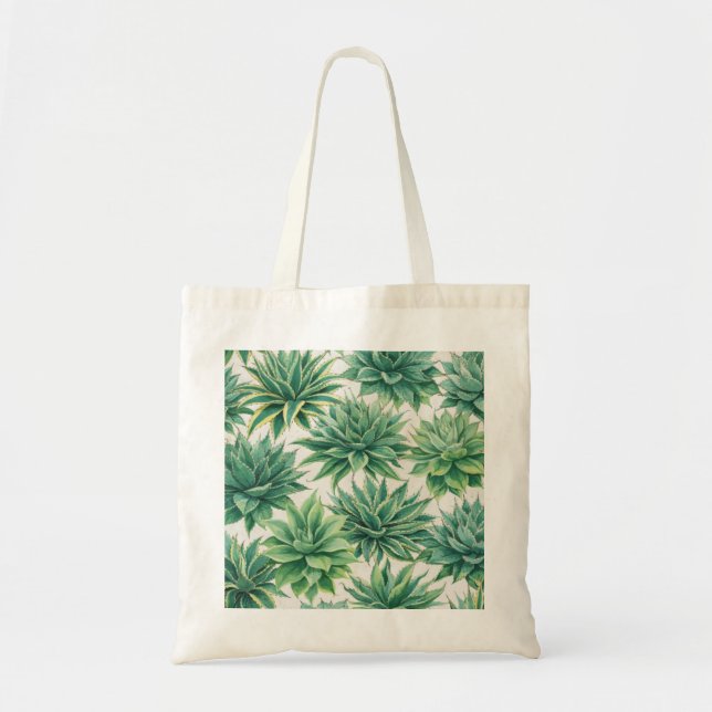 Watercolor Agave Succulent Botanical Pattern Tote Bag (Front)