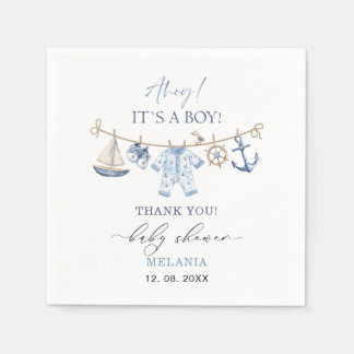 Watercolor ahoy it is a boy baby shower Napkins