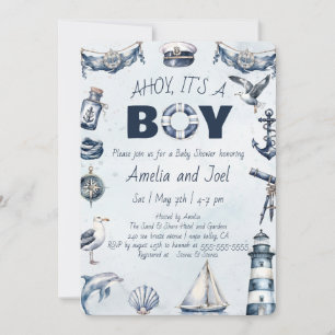 Watercolor Ahoy Its a Boy Nautical Baby Shower Invitation