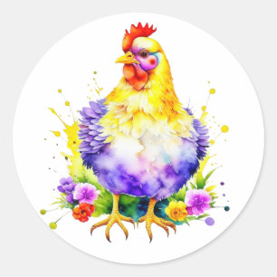 Watercolor AI Chicken Art Classic Round Sticker
