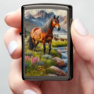 Watercolor AI Mustang Horse Zippo Lighter