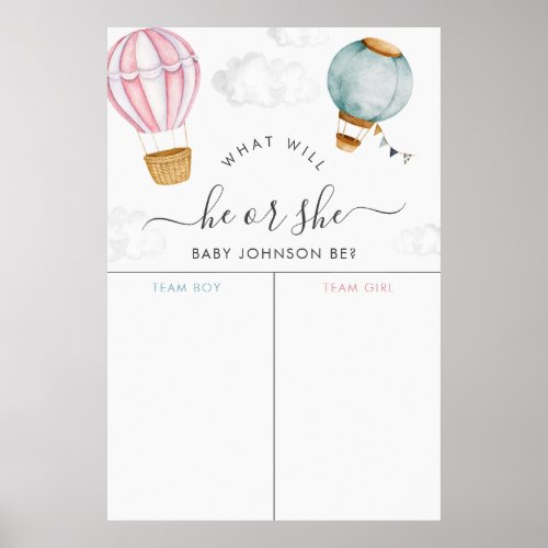 Watercolor Air Balloon He or She Gender Reveal Poster