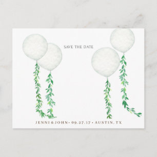 Watercolor air balloons decorated with green branc postcard
